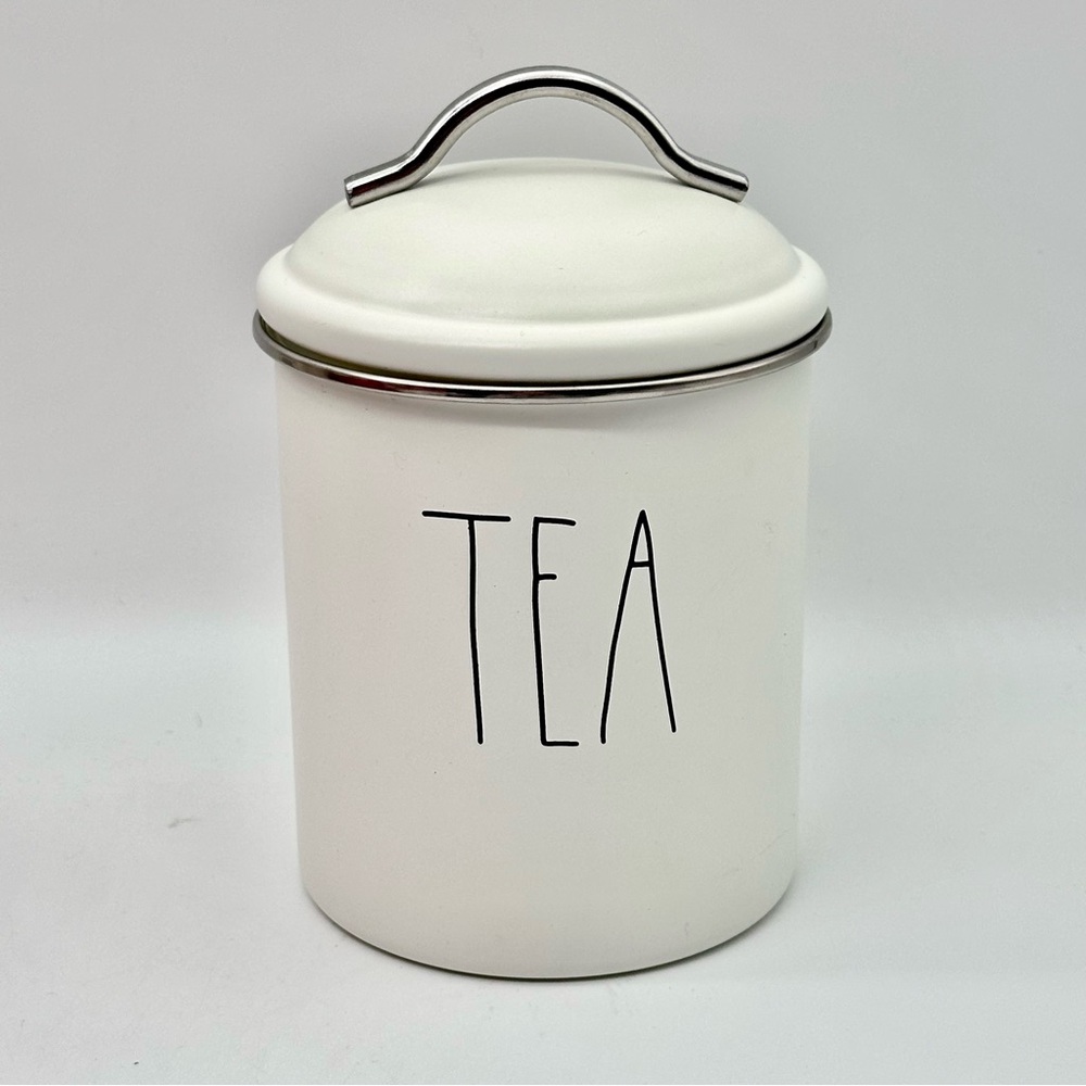Rae Dunn Farmhouse TEA Tin Canister 4”x5”